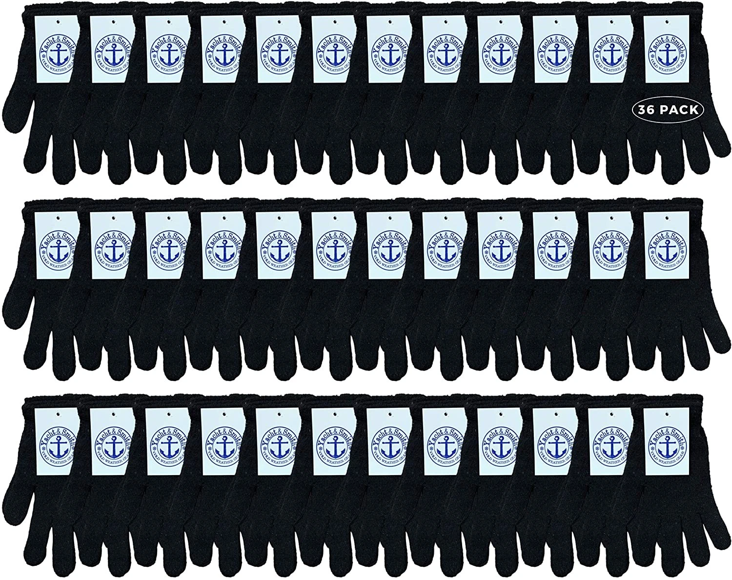 36 Units of Yacht & Smith Unisex Black Magic Gloves Knitted Stretch Gloves,Black