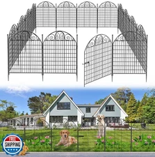 Aisdan 10 Panels Decorative Garden Fence with Gate for Yard, 36 in(H) X 24ft(
