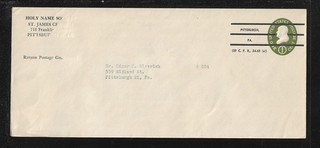 US Precancel Envelope: PA Pittsburgh 3a5 O 30 45 Used (Holy Name Society)