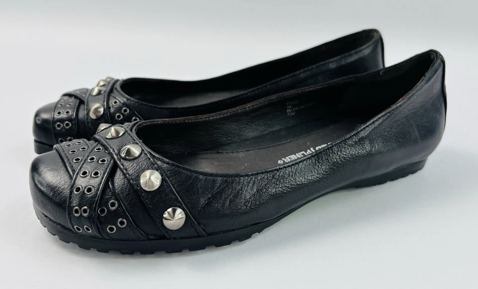 Pisos de ballet Lisa for Donald Pliner Fara de cuero negro/bronce con tachuelas talla 5,5 M Foto 4 de 4