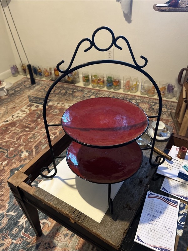2 Tier Wrought Iron Pie Or Plate Stand With Plates