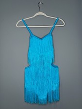 Weissman Turquoise Fringe Dance Dress Leotard  Adult Small SA 