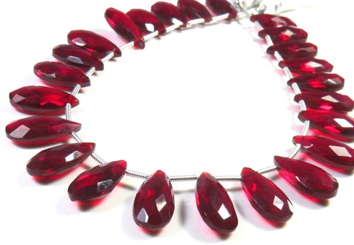 Granato Rosso Vetro Hydro Perline 8.5 " Filo 7x15mm Quarzo Sfaccettato Pera - Foto 10 di 14