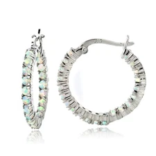 Lab Created White Opal Inside Out Hoop Earrings