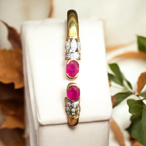 Classy 2.70 Cts Round Brilliant Cut Diamonds Ruby Cuff Bracelet 14K Yellow Gold - Picture 2 of 8
