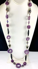 Vintage ALICE CAVINESS Signed Purple Beaded Aurora Borealis Crystal Necklace 34"