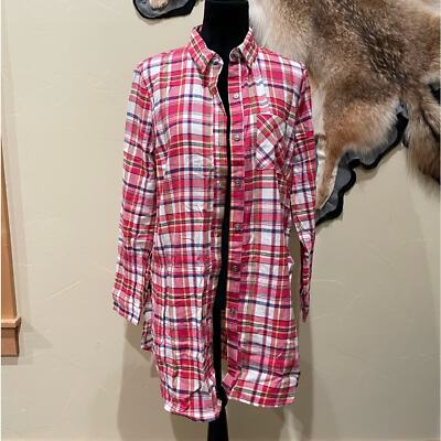 Cherish Medium* Plaid Flannel Tunic Red White Tunic Fall Cozy Boutique