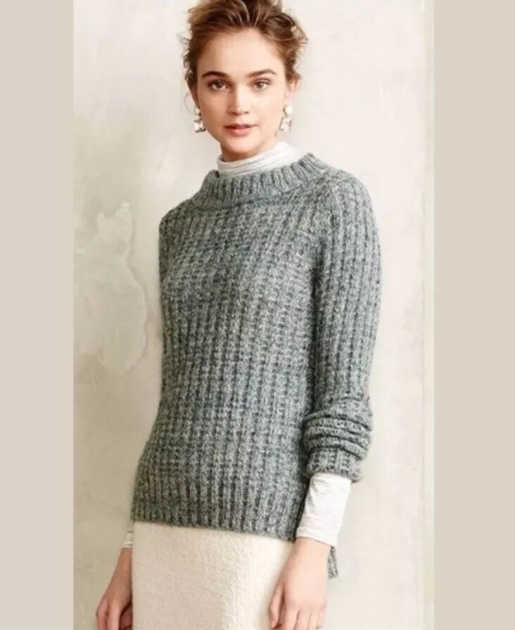 Anthropologie Field Flower Mock Neck Sweater Waffle S… Gem