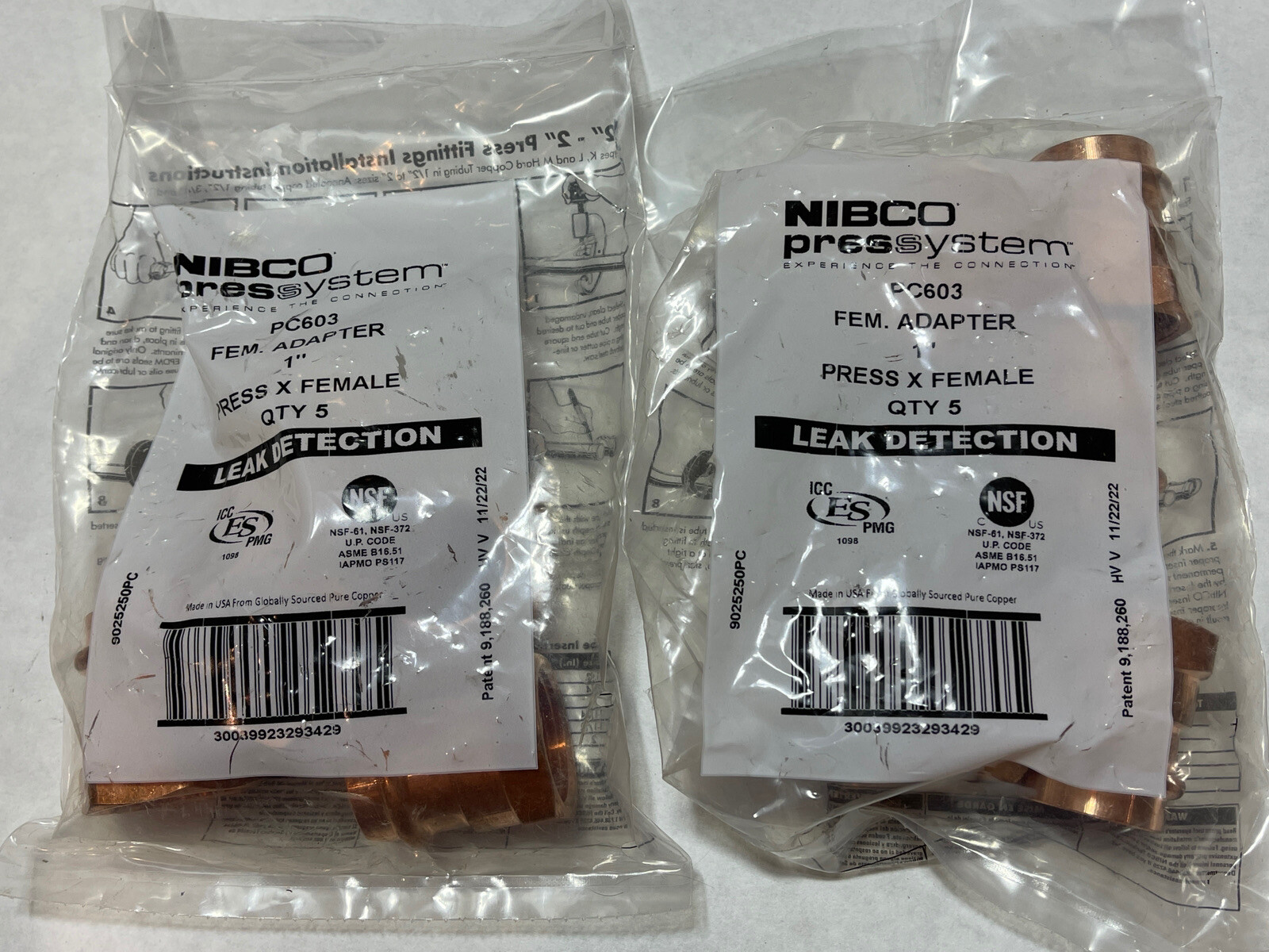 Qty 10 New NIBCO PC603 1" Copper Pipe Adapter PRESS X FEMALE Fitting LOT