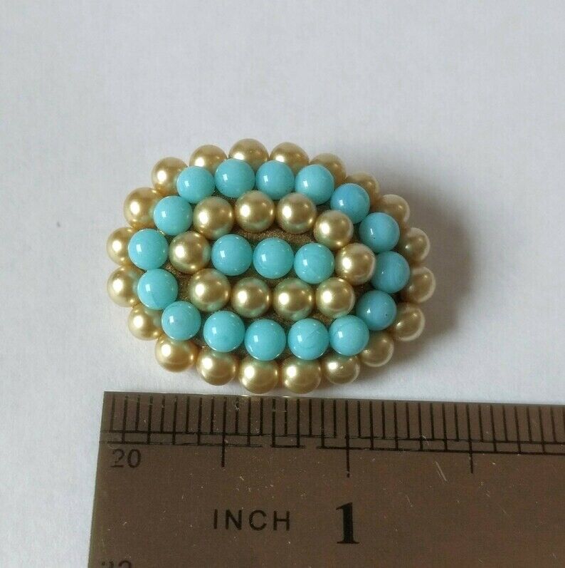 Vintage Brooch Faux Pearl Turquoise Bead C Clasp … - image 9