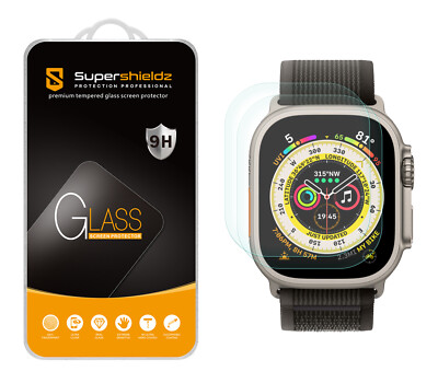 2X Supershieldz Tempered Glass Screen Protector for Apple Watch Ultra/2/3 (49mm)