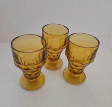 3  Anchor Hocking Glasses Amber Honeycomb Georgian Footed Stemmed Ice Tea
