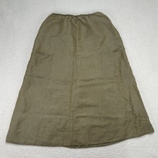 Eileen Fisher Skirt Linen Blend Olive Midi Pockets A Line Elastic Minimalist