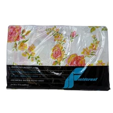 Vintage New Fieldcrest Pink Orange Peace Rose Double Bottom Fitted Sheet 180TC