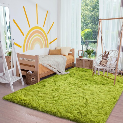 Flauschig Hochflor Teppich Grün Waschbarer Teppich 120x160 Wohnzimmer Anti Ru... - Bild 8 von 9