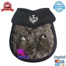 Child's Kilt Sporran Grey Rabbit Fur Thistle/Kids Sporran Leather/Baby Sporrans