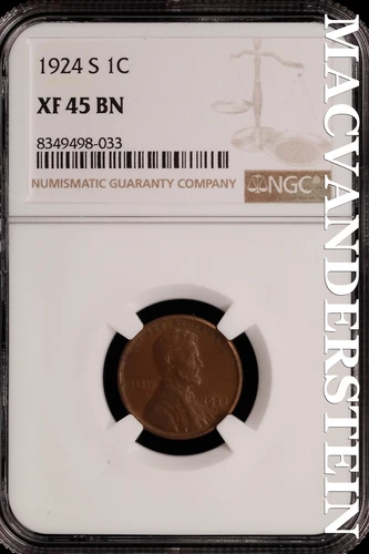1924-S Lincoln Wheat Cent - NGC XF 45 BN - Scarce  No Reserve  #SLH104