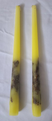 Vintage MCM Taper Candles Pale Yellow 11.5" Handmade Wyoming New West Set of 2 - Picture 7 of 7