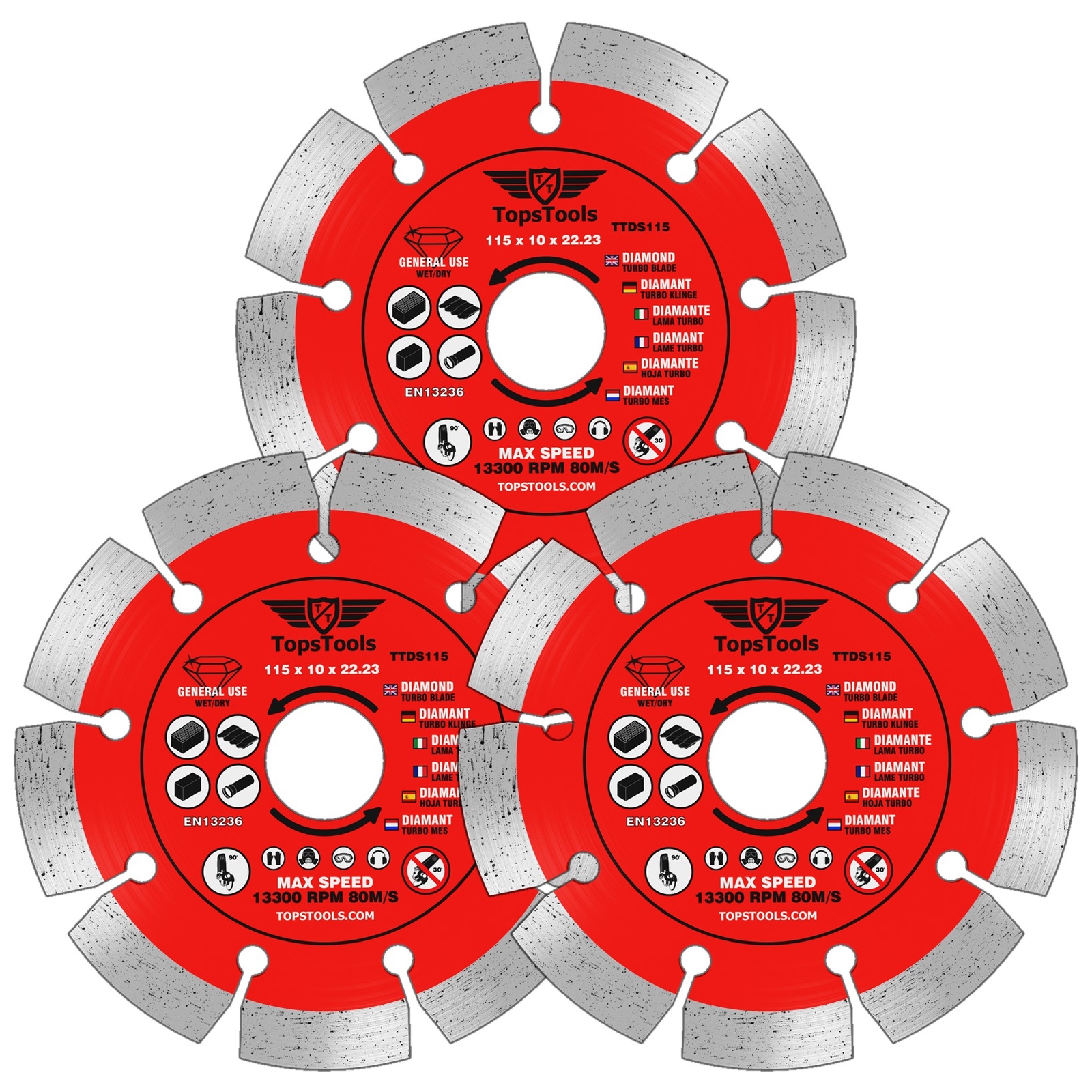 3x 115mm 4.5"" Diamond Segmented Stone Brick Concrete Cutting Discs TopsTools