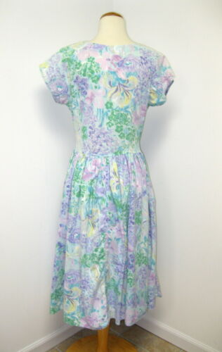 Vintage 1980s Blue Floral Party Wedding Prom Drop Waist Dress Women's size M - Picture 2 of 10