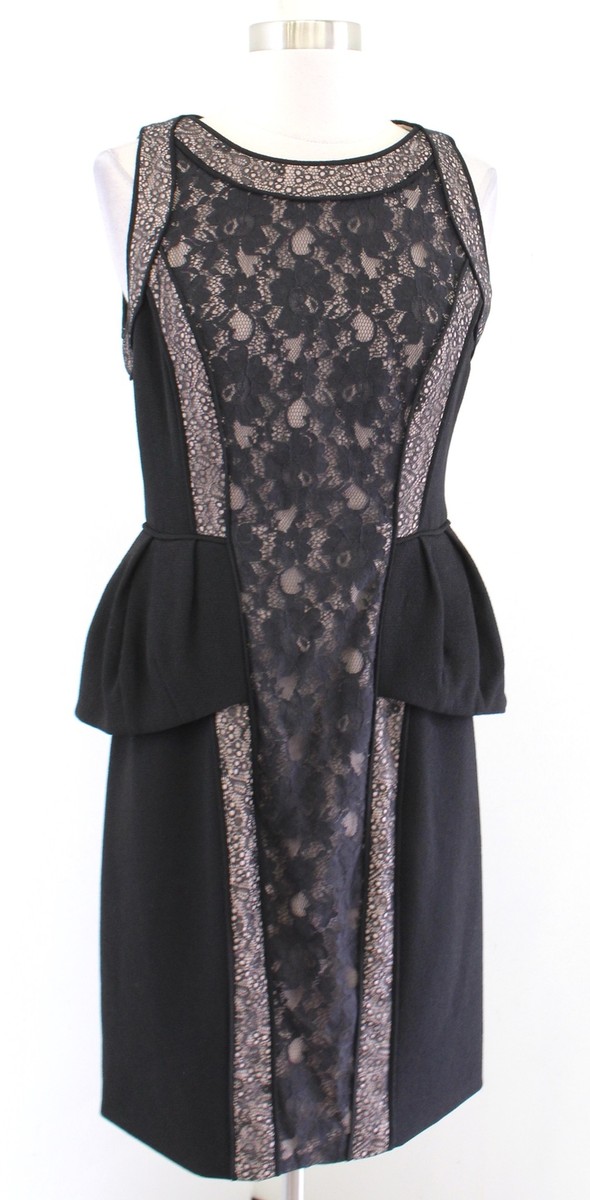 BCBG Max Azria Lilou Black Lace Illusion Peplum Sheath Dress