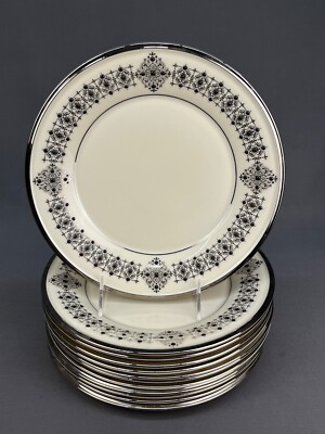 12 LENOX Solitaire Deco Dimension 9 3/8'' Accent / Luncheon Plates Raised Enamel