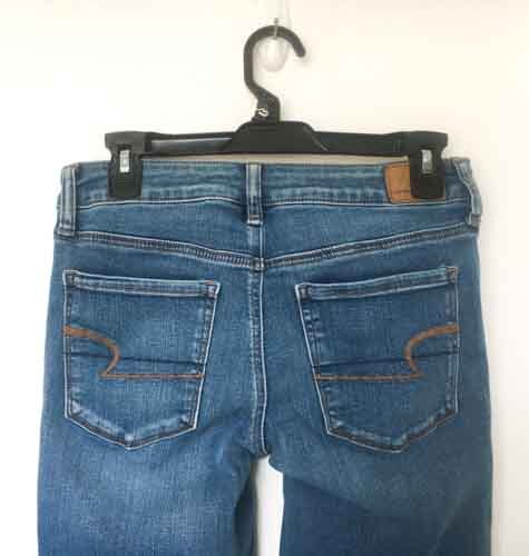 American Eagle women's skinny jeans 5 pocket fringe button closure blue size 6 - Picture 15 of 24