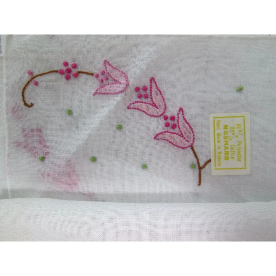 复古手帕 批量 刺绣 花雏菊 郁金香 玫瑰花蕾 纯绿色 — 第 2/4 张图片