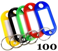 100 Pcs Plastic Key Tags Luggage Fobs ID Card Name Label Keychain W/ Split Rings