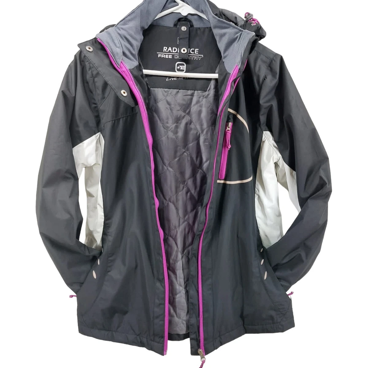 Radiance Free Country Womens Black Long Sleeve Hooded Windbreaker Jacket Size S