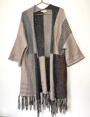 Loveriche Open Front Oversize Cardigan Sweater Fringe Color Block Women’s  Sz S/M