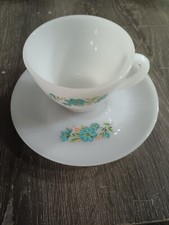 Vintage Fire King Bonnie Blue Carnation Flower Coffee Tea Cup  Saucer Set
