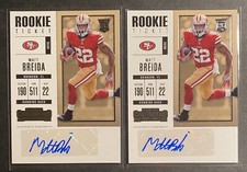 2019 Matt Breida Panini Contenders Auto Rc Ticket SP Autographed Lot (2)