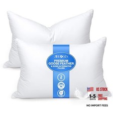 Feather Pillows - Goose Down Hotel Bed Pillow for Sleeping, Queen Size Set of 2