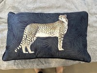 Paoletti navy blue scatter rectangular cheetah throw cushion