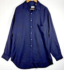 Paul Smith Sportswear Shirt Men Large Blue Black Striped Rayon Wool Button Up