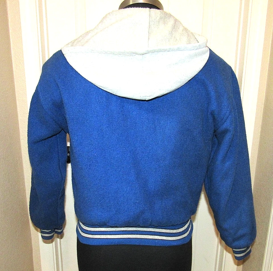 Vintage Spalding Jacket Men S 36-38 Blue Coat Snaps HOODED Bomber Made USA - Image 3 of 4