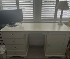 White Painted Wood Computer Desk 3 Drawers Cupboard Freestanding 140x49x64