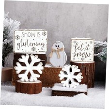 5 Pcs Winter Table Decorations Snowflake Snowman Wooden Signs Snowflake Style