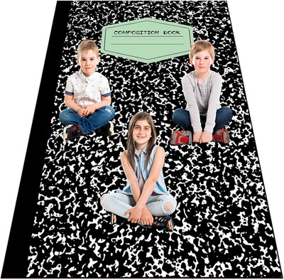 Large Classroom Composition Book Rug - Black & White Educational Carpet 8.2x5.9
