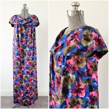 1960s-70s Sleeveless Floral Maxi Dress L Created for Liberty House by Kiyomi