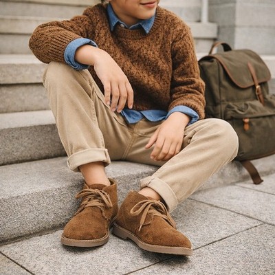 Crewcuts Boy's SZ K3 (8.5'') Big Kid 7-9 Years Brown Suede Leather Chukka Boots 