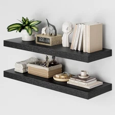 36 Inch Wall Shelf Bathroom Shelves Set of 2, 12" Deep Black Floating Shelves...