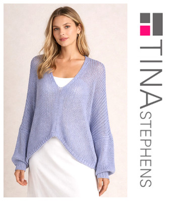 Tina Stephens Light Blue Adena Butterfly Dolman Sleeve Open Knit Topper Italy OS