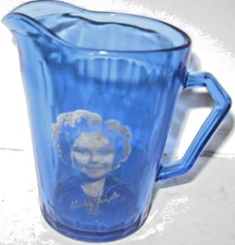 Vintage Shirley Temple Hazel Atlas Co Cobalt Blue Glass Pitcher Creamer