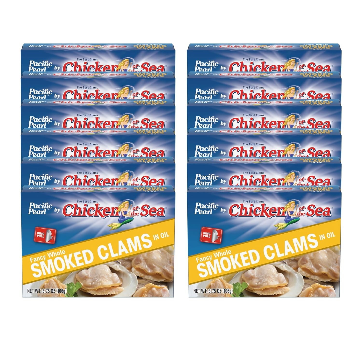 Pacific Pearl Fancy Whole Smoked Clams in Oil 3.75 oz (Pack of 12) 