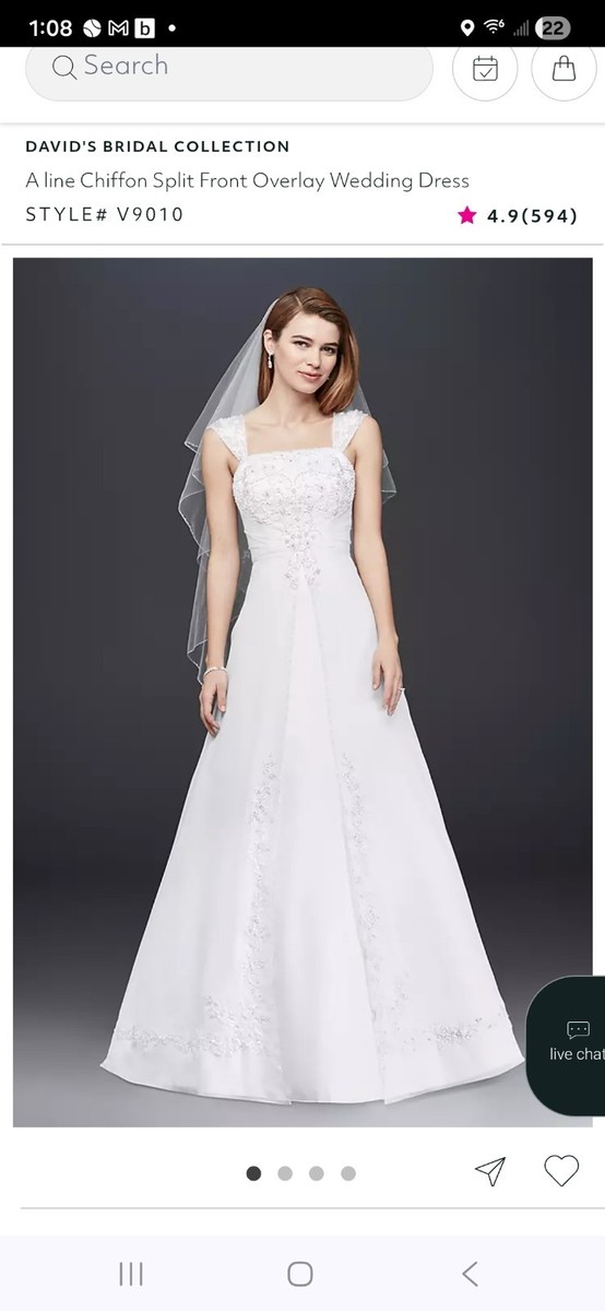 David's Bridal A-Line Chiffon Split Front Overlay Wedding Dress V9010 Sz 12  | eBay