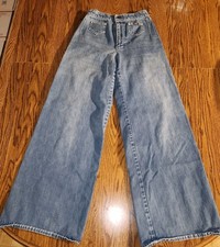 Vtg 70s LEE Flared Hippie Bell Bottom Jeans Pleats Front Pocket Zipper 24 X 29.5