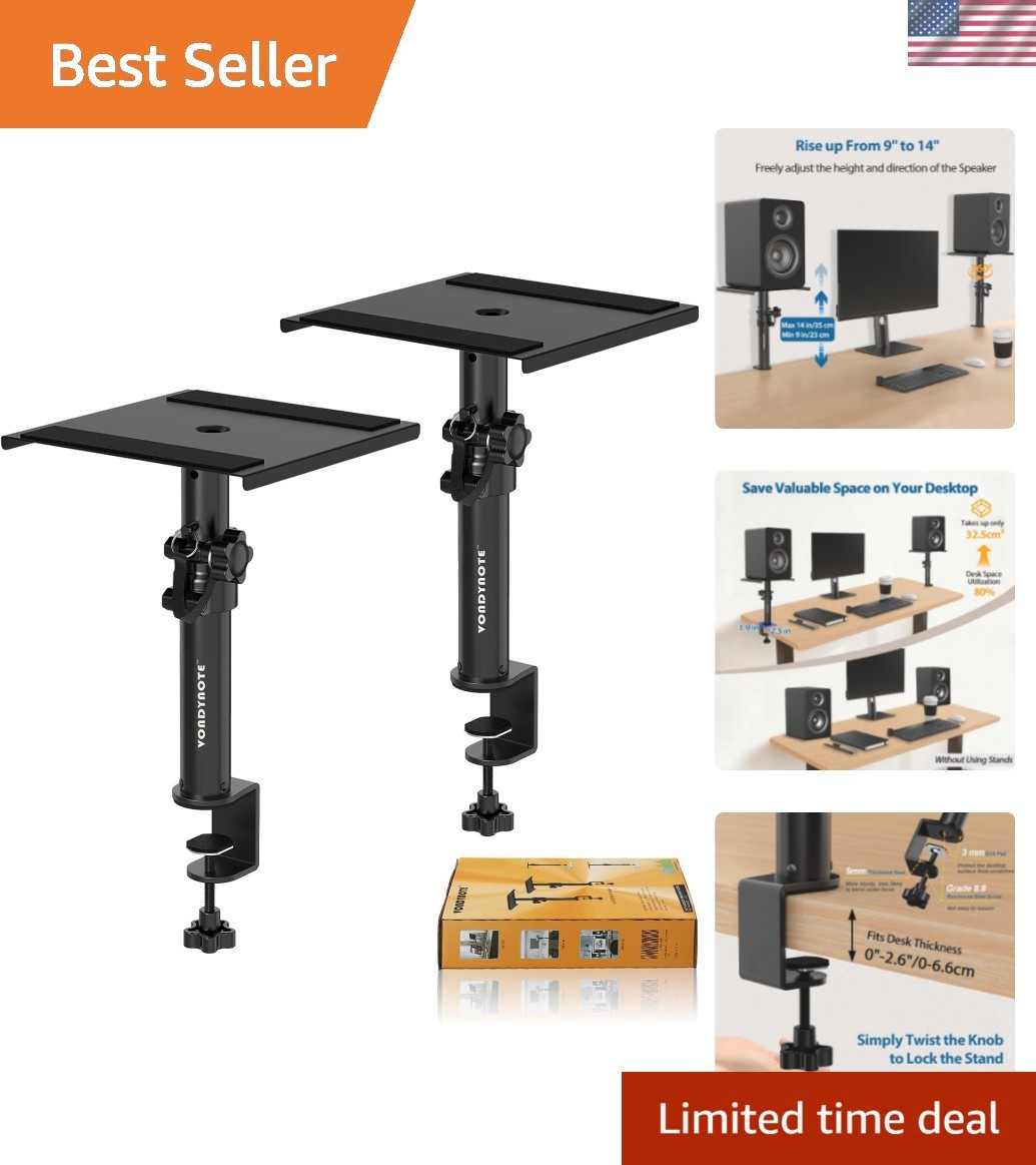 Set of 2 Desktop Clamp Speaker Stands Short Studio Monitor Stands