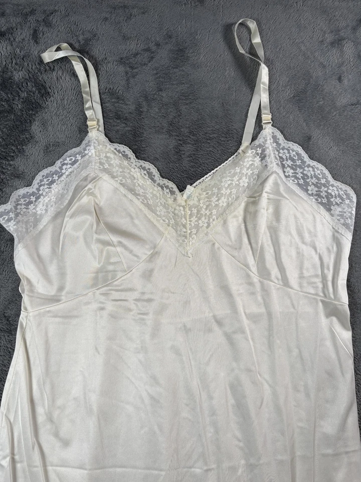 Camisón vintage para mujer 42 blanco roto ribete de encaje nailon tricot lencería sexy años 80 Foto 2 de 4